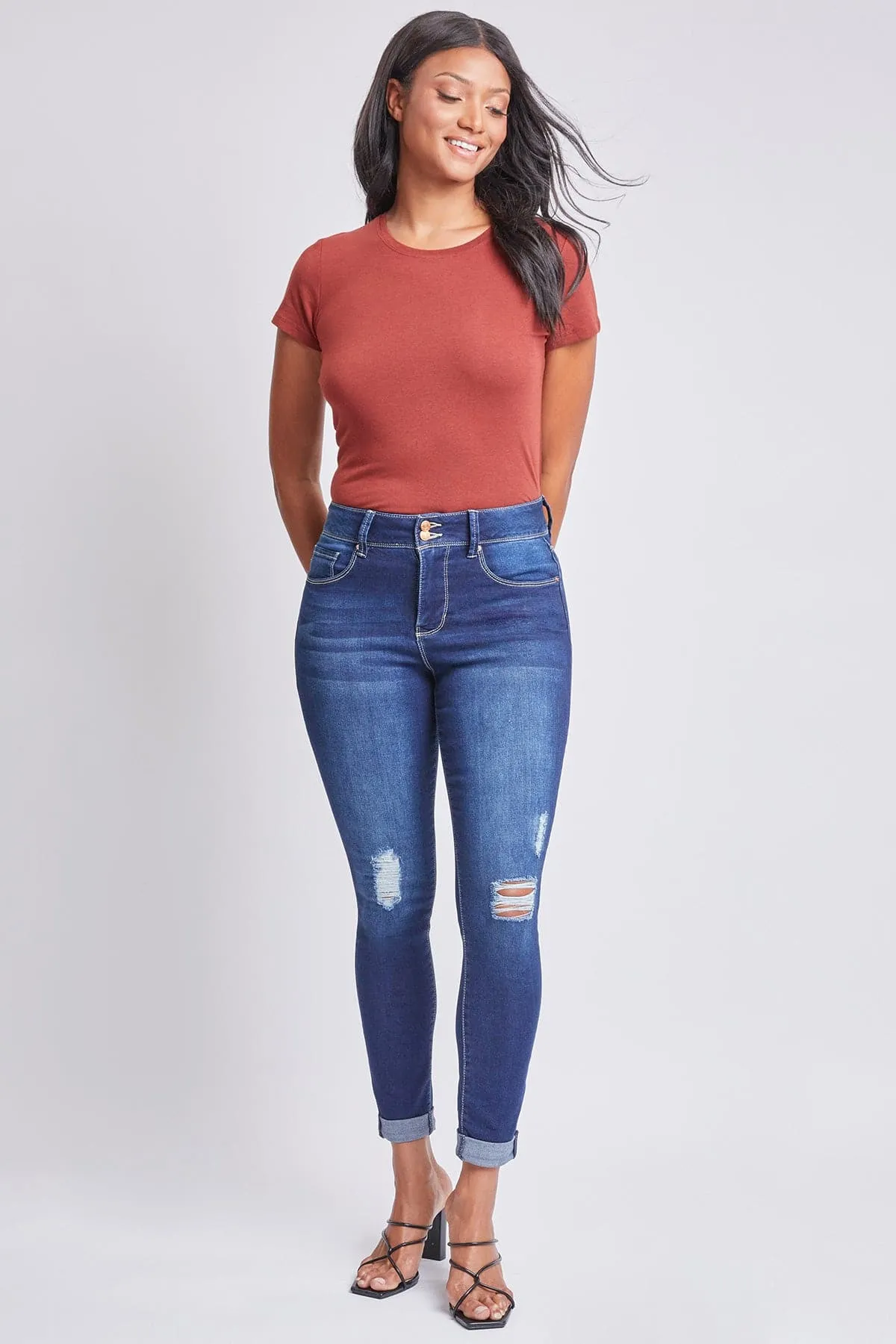 Women's Tummy Control 2 Button Rolled Cuff Jean