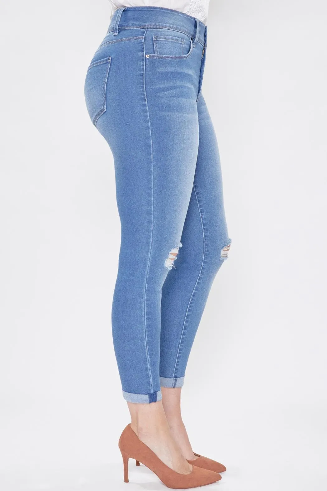 Women's Tummy Control 2 Button Rolled Cuff Jean