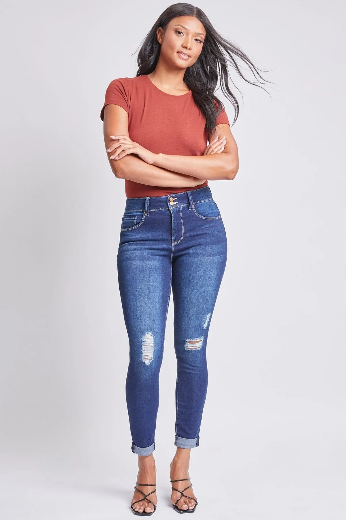 Women's Tummy Control 2 Button Rolled Cuff Jean