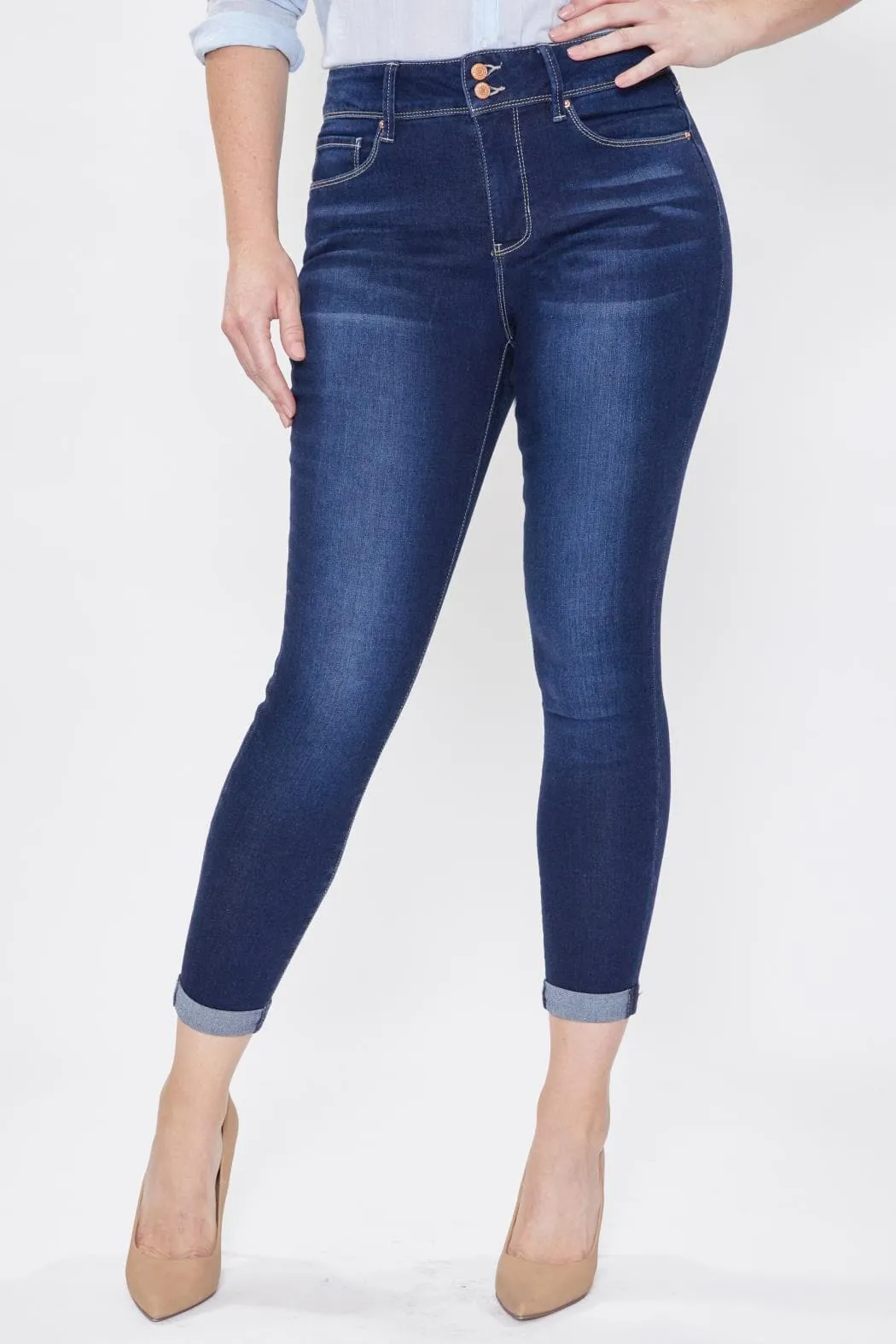 Women's Tummy Control 2 Button Rolled Cuff Jean