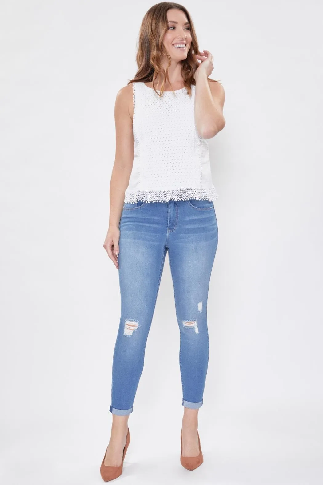 Women's Tummy Control 2 Button Rolled Cuff Jean