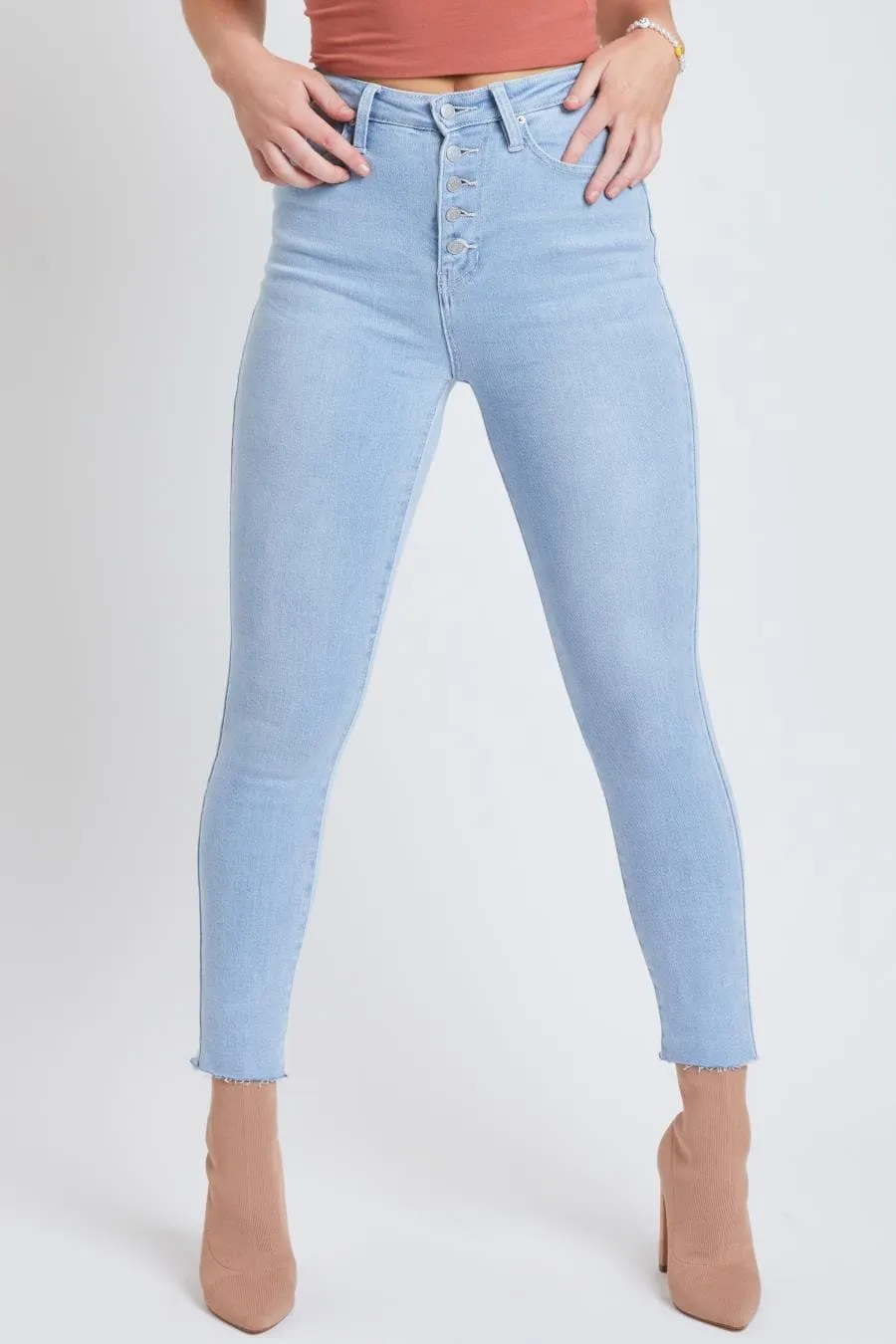 Women's Vintage Dream Exposed Button Skinny Jeans-Sale