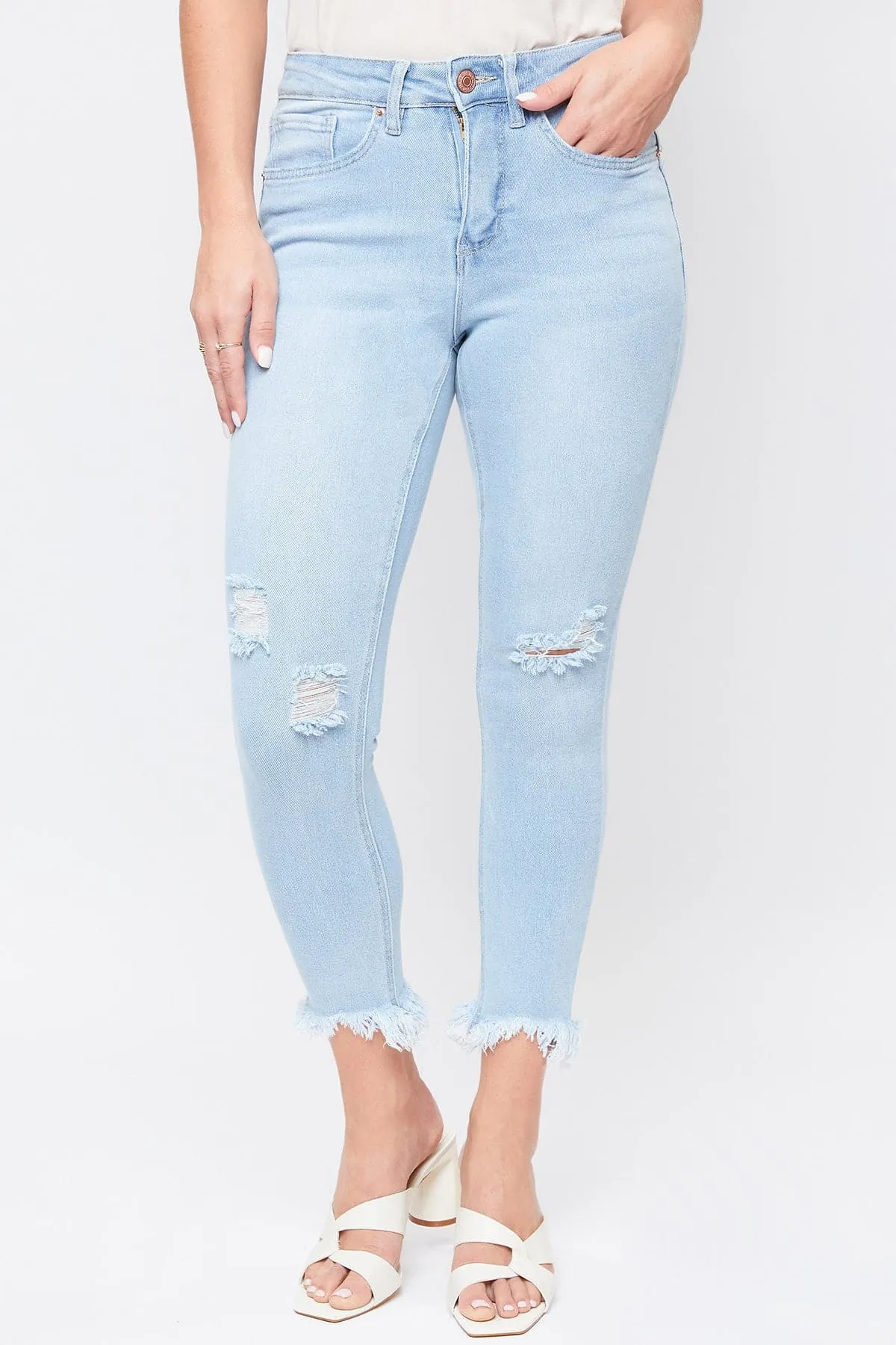 Women's Vintage High Rise Frayed Hem Ankle Jean