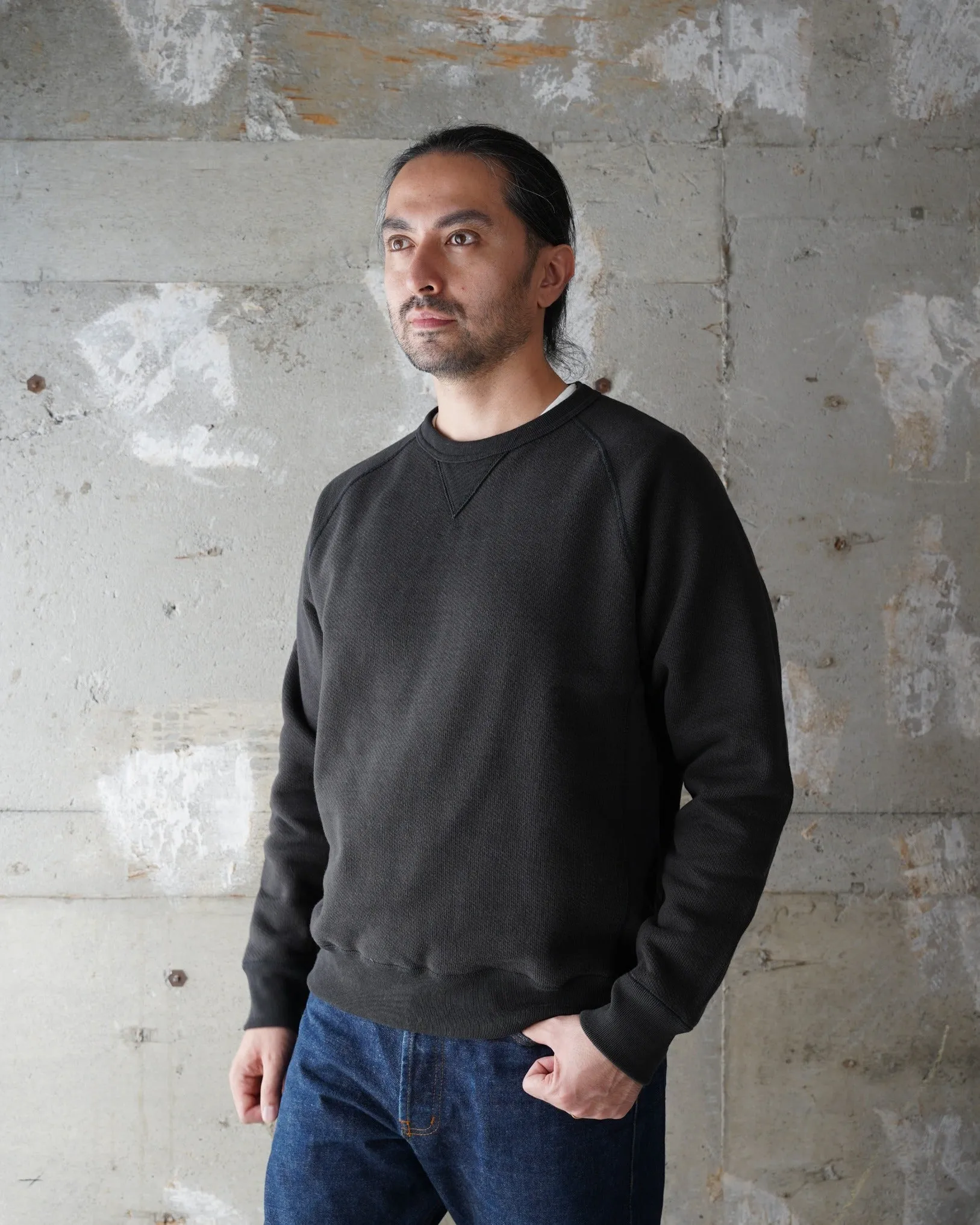 Wonder Looper 876gsm Double Heavyweight French Terry Pullover Crew Neck - Sumi Black